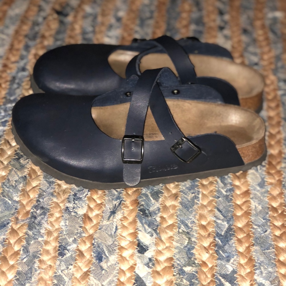 Birkenstock Leather Navy Mules 39